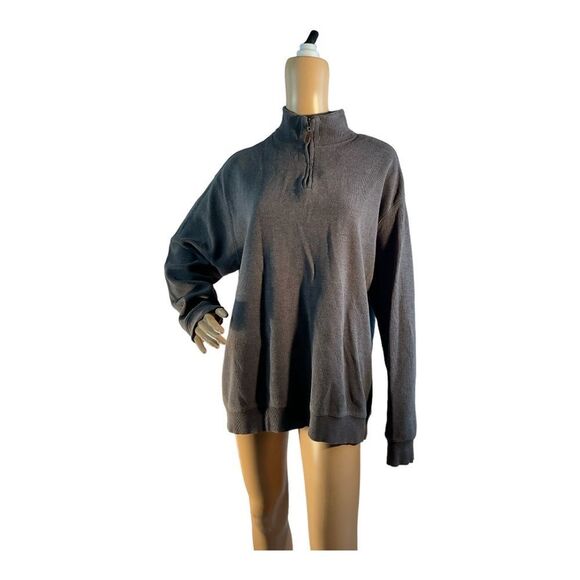 Tasso Elba Cotton Sweater Mens GRAY CHARCOALSize XXL  1/4 Zip Mock Neck Classic - Picture 1 of 15